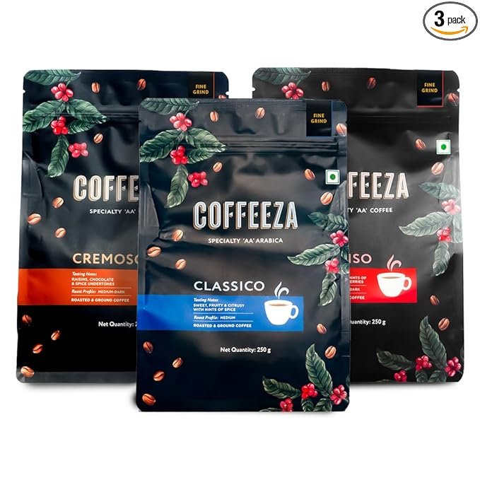 COFFEEZA Variety Pack : Intenso, Classico & Cremoso Ground Coffee